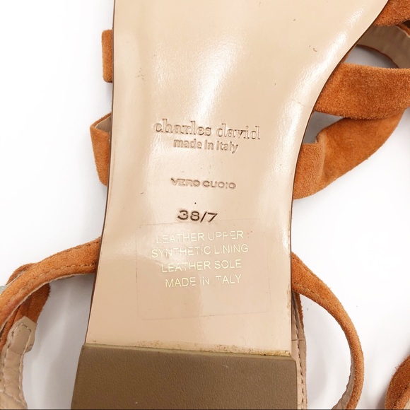 Charles David Peach Stripe Suede Sandal - Picture 11 of 11